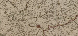 Detail of a map of Île-de-France showing the dense network of towns and villages in historical France, relevant to French genealogy and place name research.