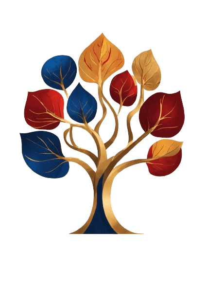 poplar tree with golden, red and blues leaves, representing a French Family Tree